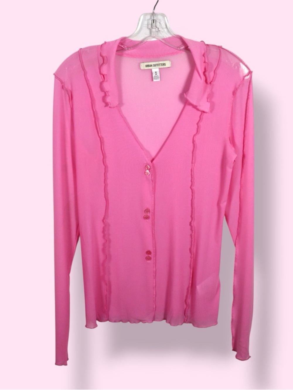 Urban Outfitters Pink Sheer Long Sleeve Top Women’s Medium Button Front Y2K